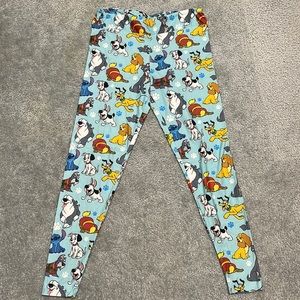 Adult Medium Disney Dog Leggings, Blue Leggings with all Disney Dogs from Movies